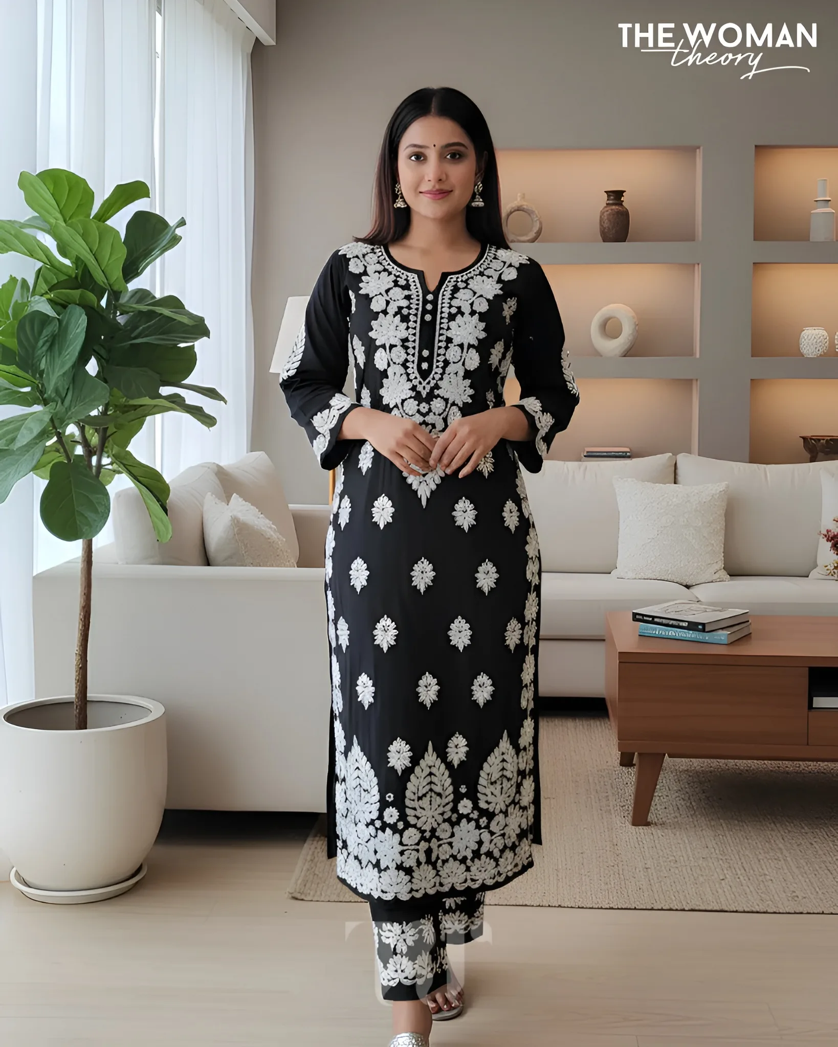 Lucknowi Chikankari Suit without Dupatta – Black