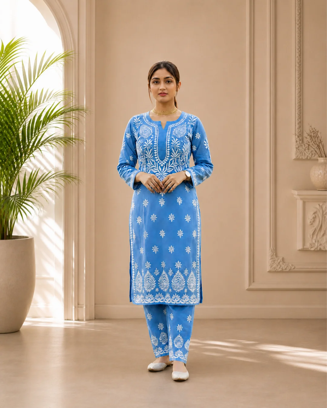 Lucknowi Chikankari Suit without Dupatta – Sky Blue