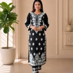 Lucknowi Chikankari Suit without Dupatta – Black