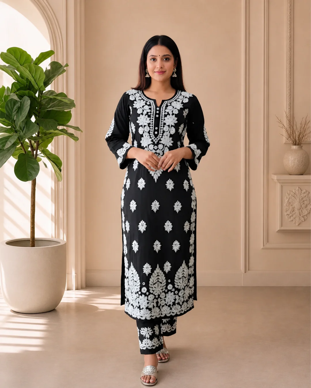 Lucknowi Chikankari Suit without Dupatta – Black
