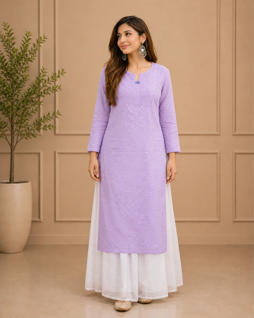 Chikankari Long Kurti (Multicolour)