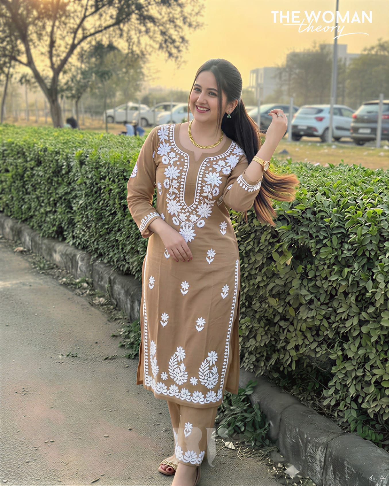 Lucknowi Chikankari Suit Without Dupatta – Dark Cream