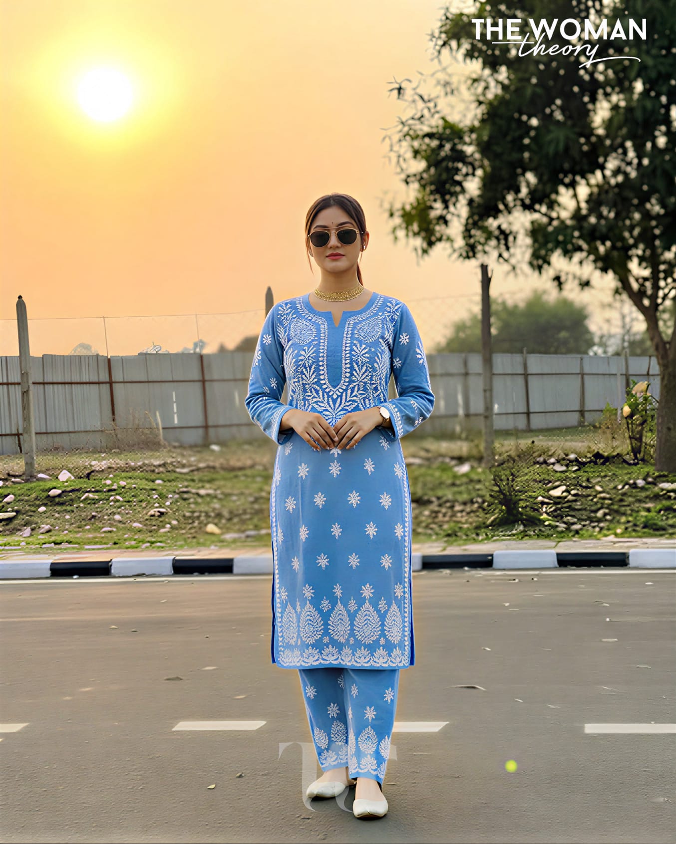 Lucknowi Chikankari Suit without Dupatta – Sky Blue